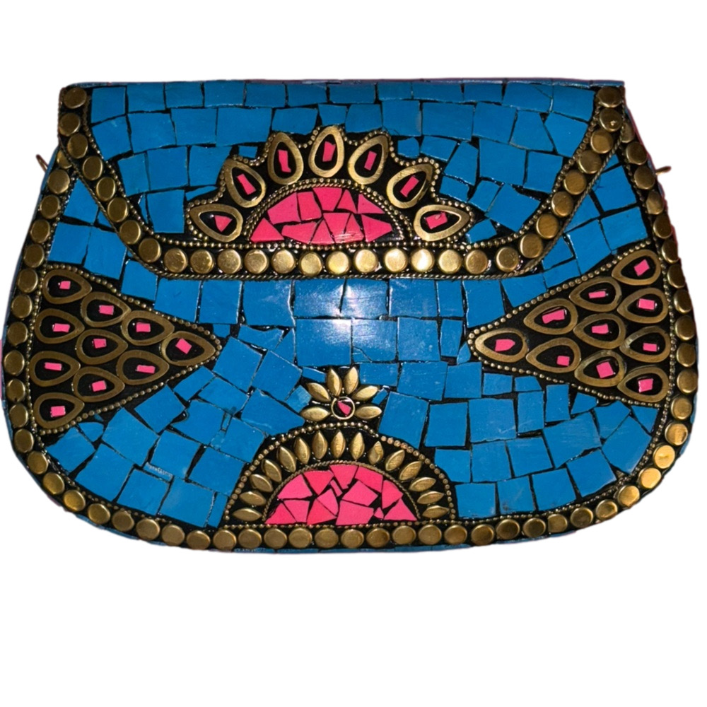 RAMLA blue pink gold Handmade Mosaic Clutch Made in Morocco